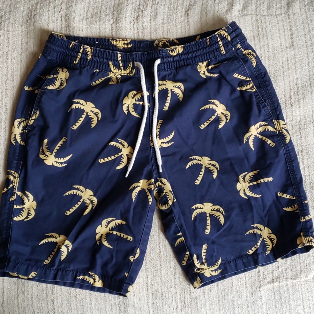 Blue yellow palm tree mens shorts